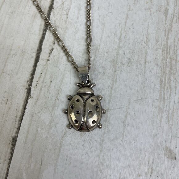 Ladybug Charm Pendant Necklace-925 Sterling Silver Thailand -On 30” Chain - Picture 1 of 7